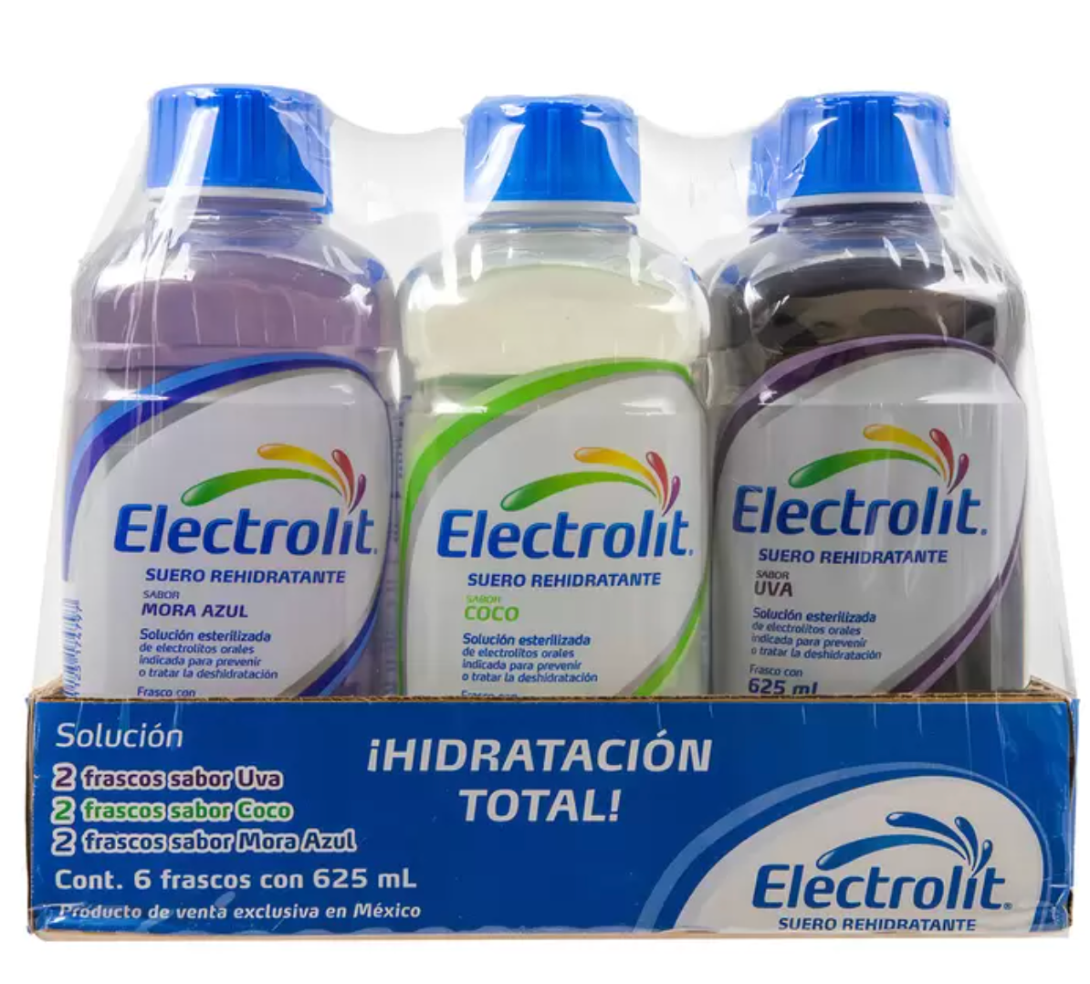 Electrolit 6pk Uva, Coco y Mora 625 ml